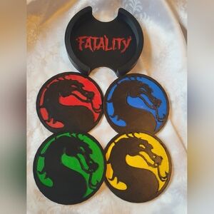 💀NEW 💀 Mortal Kombat Fatality Dragon Coaster Set - Red, Blue, Green, Yellow